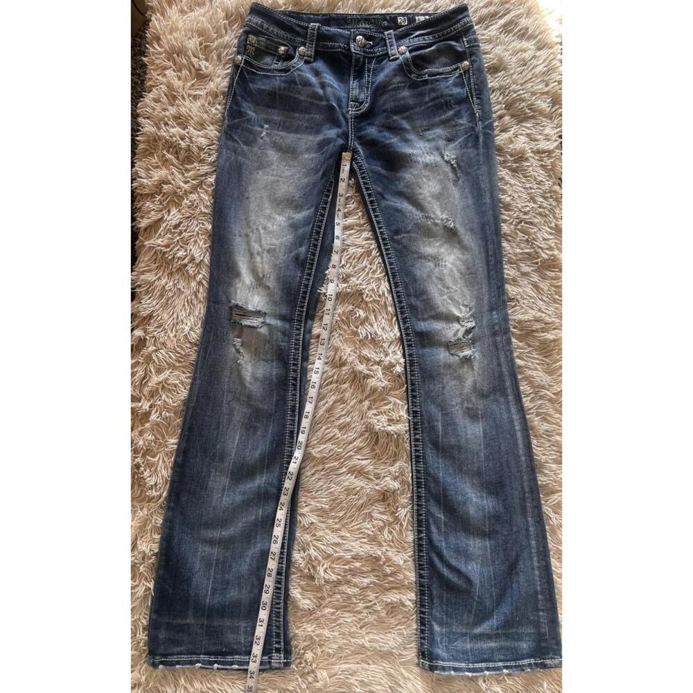 Miss Me Fleur De Lis Embroidered, Sequined, and Distressed Bootcut Jeans - Picture 7 of 9
